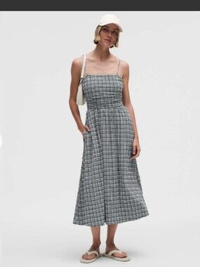 Lululemon Seersucker Check Ruched Midi Dress